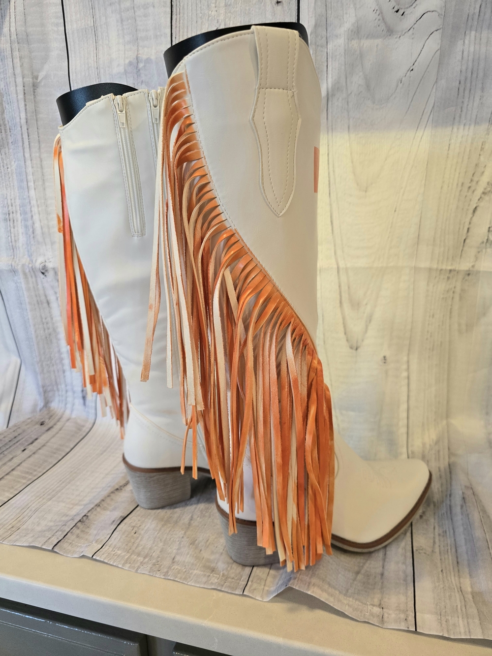 Tennessee White And Orange Custom Fringe Western Boots (9) - Picture 4 of 5